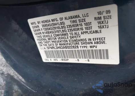 2010 Honda Odyssey Exl из США, поврежденный, VIN 5FNRL3H63AB022828